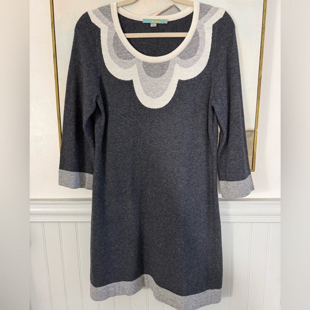 BODEN Cashmere Angora Gray Gradient Scallop Geometric Dress Size UK 14 US 10